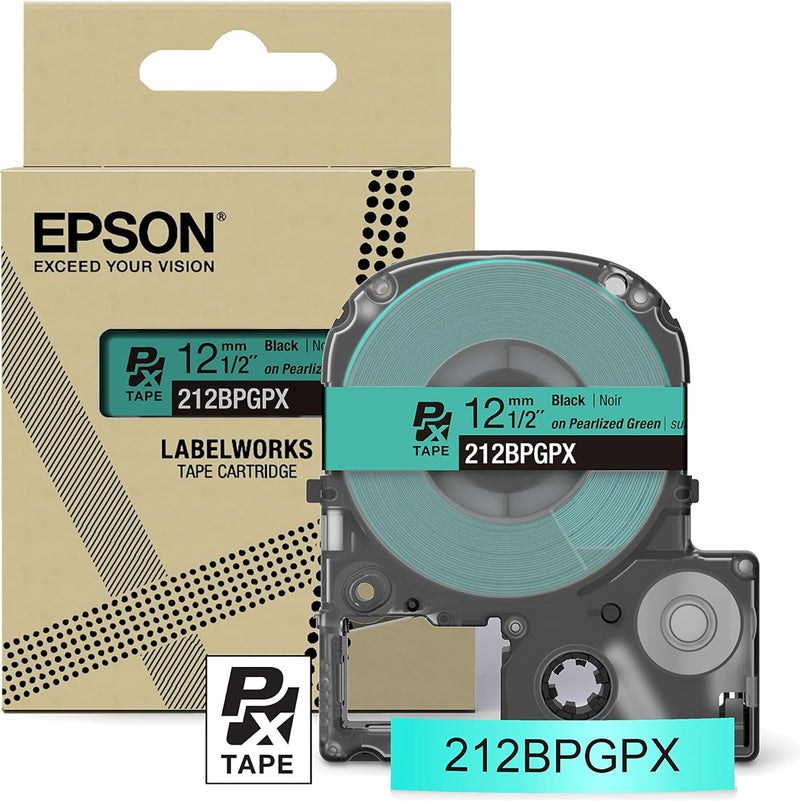 LABELWORKS Epson 212BPGPX Genuine PET (Polyester) Tape Cartridge - Black on Pearl Green Designer Craft Label Maker Tape - 1/2" (12MM) Wide, 30' - Image 1